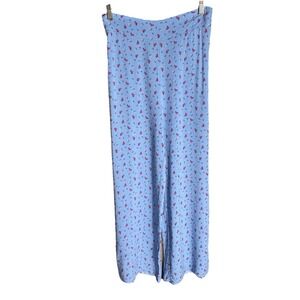 I Joah Wide Leg Pants Large Blue Red Floral Pull-on Lounge Boho USA Made